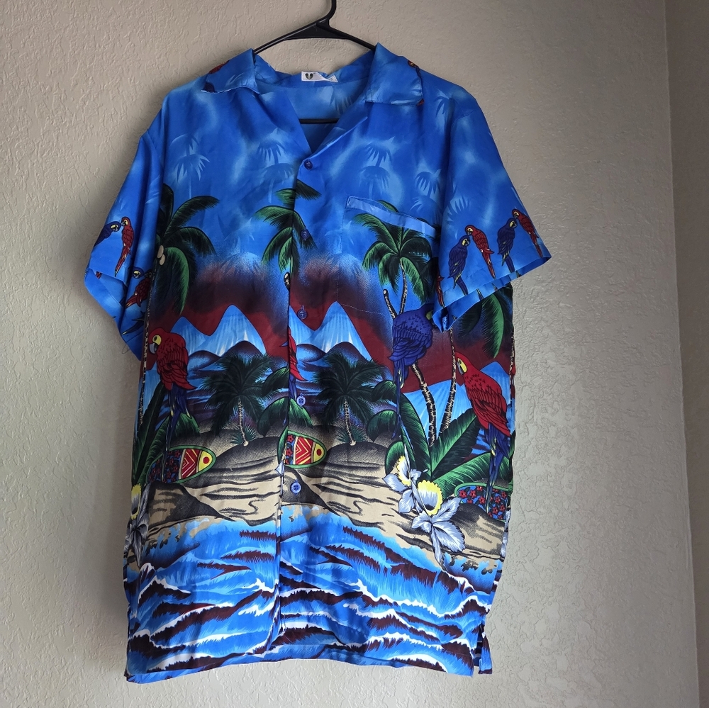Tropical Blue Casual Button Down Shirt
